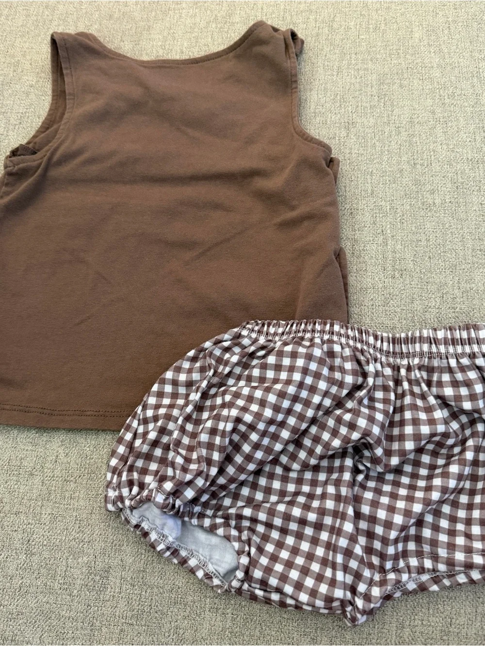 Brown Teddy Bear Tank & Gingham Shorts Set - Kids